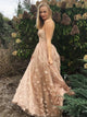 A Line Pink Sweetheart Appliques Tulle Floor Length Prom Dresses