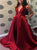 Burgundy Sleeveless Satin Prom Dresses with Sweep Train