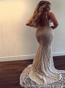 Sweep Train White Beading Evening Dresses