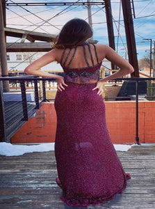 Sweep Train Burgundy Open Back Evening Dresses