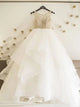 A Line Tulle Bateau Backless Sleeveless Prom Dress with Ruffles