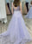 Sweep Train Open Back Lilac Evening Dresses With Appliques 