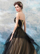 A Line Black Tulle Sweetheart Neck Floor Length Lace Up Prom Dresses 