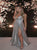 A Line V Neck Spaghetti Straps Silver Sequins Sparkle Prom Dresses