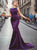 Mermaid Purple Beadings Scoop Satin Prom Dresses 