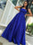 Royal Blue Strapless Satin A Line Lace Up Prom Dresses 