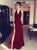 A Line Halter Chiffon Split Red Prom Dresses