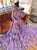 A Line Scoop Long Sleeves Lace Appliques Purple Prom Dresses