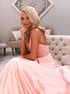 A Line Halter Open Back Satin Long Prom Dresses With Appliques LBQ2228