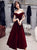 A Line Burgundy Off the Shoulder Velvet Prom Dresses 