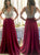 A Line Open Back Beaded V Neck Chiffon Prom Dresses 