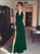 A Line Halter Chiffon Split Green Floor Length Prom Dresses