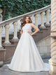 A Line Scoop Satin Prom Dresses with Belt