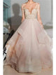 Ball Gown V Neck Long Sleeve Tulle Ruffles Pink Prom Dresses 