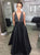 A Line Floor Length Black Sleeveless Satin Prom Dresses