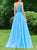 Sweep Train Blue Open Back Evening Dresses