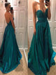 A Line Sweep Train Sleeveless Prom Dresses with Pleats