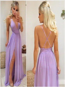 A Line Chiffon Criss Cross Back Prom Dresses