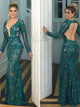 Sweep Train GreenOpen Back  Evening Dresses