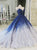 Ball Gown Ombre V Neck Appliques Tulle Blue Prom Dresses