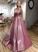 Sparkle A Line Spaghetti Strap Satin Prom Dresses