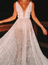 White Sequin V Neck Backless Prom Dresses LBQ1722