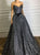 A Line Sleeveless Black Prom Dresses with Sweep Train