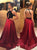 Open Back Burgundy Satin A Line Black Top Prom Dresses