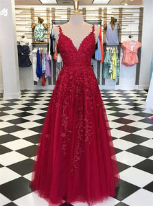 Red Appliques Prom Dresses