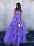 A Line Appliques Tulle Ruffles Prom Dresses LBQ2546