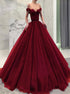 Burgundy Off the Shoulder Satin Prom Dresses LBQ1091