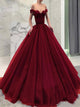 Burgundy Off the Shoulder Satin Prom Dresses