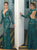 Mermaid V Neck Floor Length Long Sleeves Tulle Appliques Open Back Green Prom Dresses