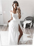 A Line Spaghetti Straps White Chiffon Prom Dress with Slit LBQ2890