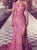 Dusty Pink One Shoulder Mermaid Sequins Slit Prom Dresses 