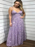 A Line Spaghetti Straps V Neck Lace Appliques Lilac Prom Dresses LBQ2507
