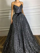 A Line Strapless Sequin Prom Dresses with Belt