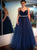 A Line V Neck Criss Cross Prom Dresses