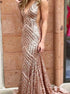 Rose Gold Seuqins V Neck Mermaid Prom Dresses LBQ1574