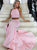 Pink Halter Two Piece Mermaid Satin Prom Dresses With Slit