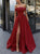 Burgundy Satin Evening Dresses with Slit