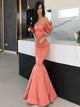Short Sleeves Satin Coral Prom Dresses with Ruffles