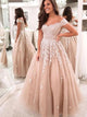 A Line Off the Shoulder Lace Tulle Prom Dresses