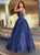 Navy Blue Floor Length Evening Dresses