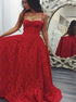 A Line Spaghetti Straps Sweetheart Red Lace Prom Dress LBQ1601