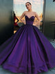 Ball Gown Sweetheart Satin Purple Prom Dresses with Pleats