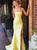 Strapless Mermaid Yellow Satin Long Prom Dresses