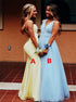Mermaid Yellow Halter Cirss Back Tulle Prom Dress LBQ2109