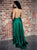 Straps Emerald Green Satin Criss Cross Sweep Train Prom Dresses with Slit 