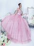 Ball Gown V Neck Tulle Shimmering Prom Dress with Belt LBQ3221